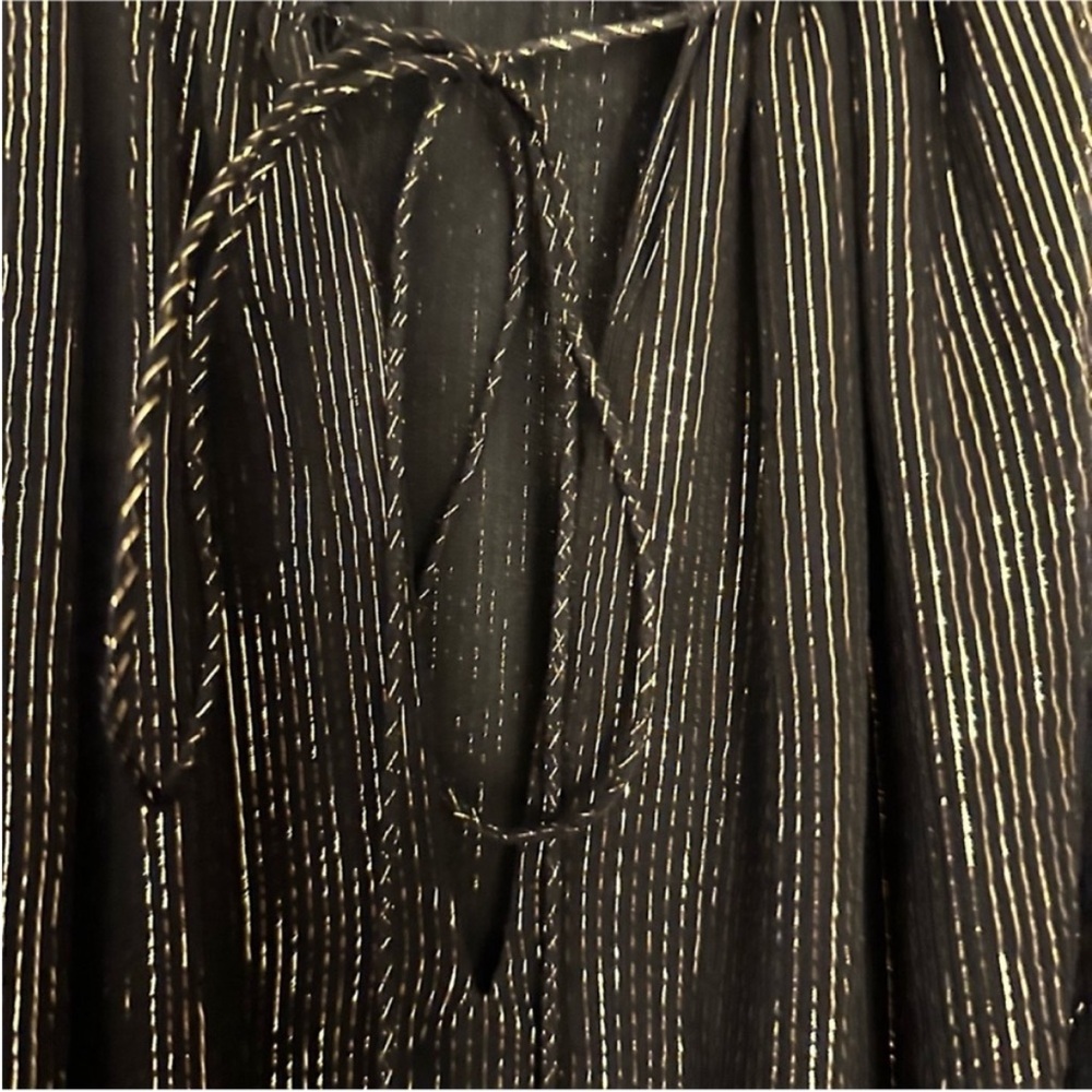 Bebe black and gold metallic tank blouse with neck tie S like new - Picture 4 of 8